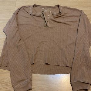 American Eagle Cropped Waffle Knit Long Sleeve